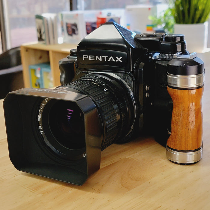 Pentax 67 Body (Late) with metered viewfinder, grips and 75mm f/4.5 Lens