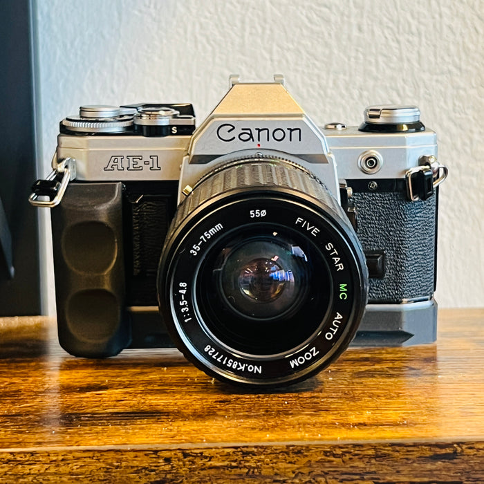 Canon AE-1 with Five Star MC Auto 35-75mm 3.5-4.8 + Grip