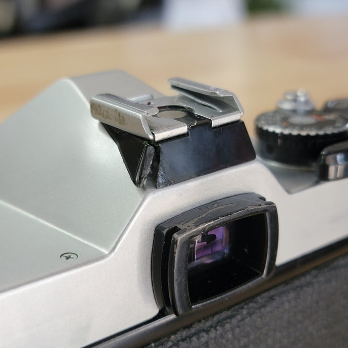 Pentax K-1000 SLR w/ SMC Pentax-M 50mm 1:2 lens (blemished)