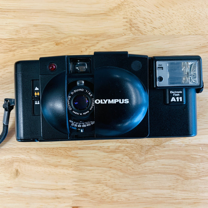 Olympus XA2 35mm Camera, Black with A11 Flash