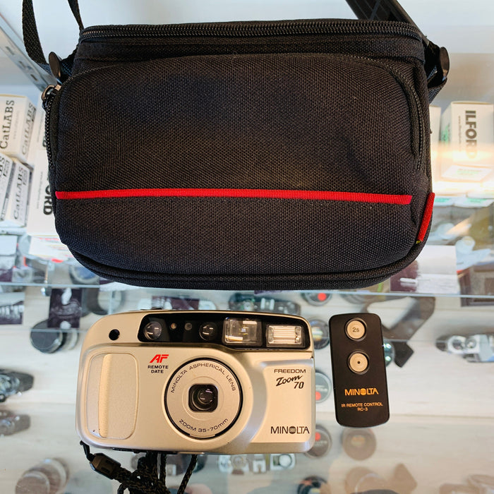 Minolta Freedom Zoom 70 AF Remote 35mm Film Camera with Remote Controller and Case