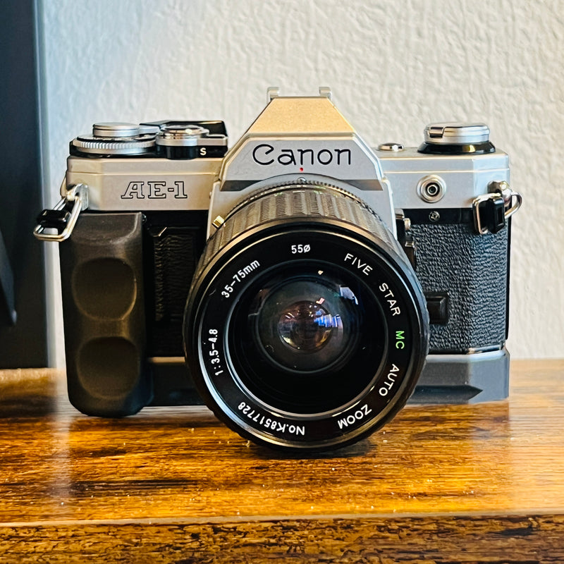 Canon AE-1 with Five Star MC Auto 35-75mm 3.5-4.8 + Grip