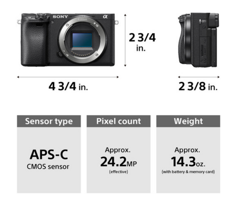 USED Sony a6400 Mirrorless Digital Camera Body, & 16mm Sigma Lens Black {24.2MP} 250 Shutter count!